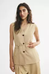Buy H&M Linen-blend tie-belt waistcoat 2026 Online | ZALORA
