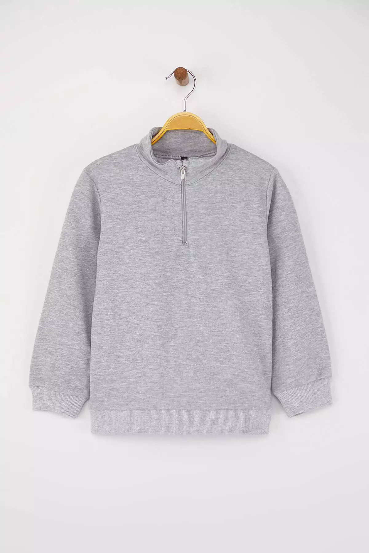 Gray Melange Cotton Plain/Basic Stand Collar Regular Knitted Boys Sweatshirt