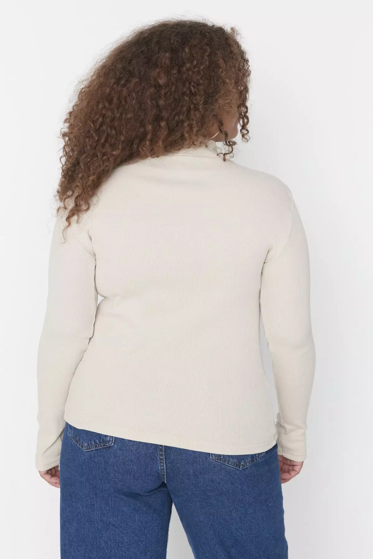 Plus Size Stand Up Collar Knitted Top