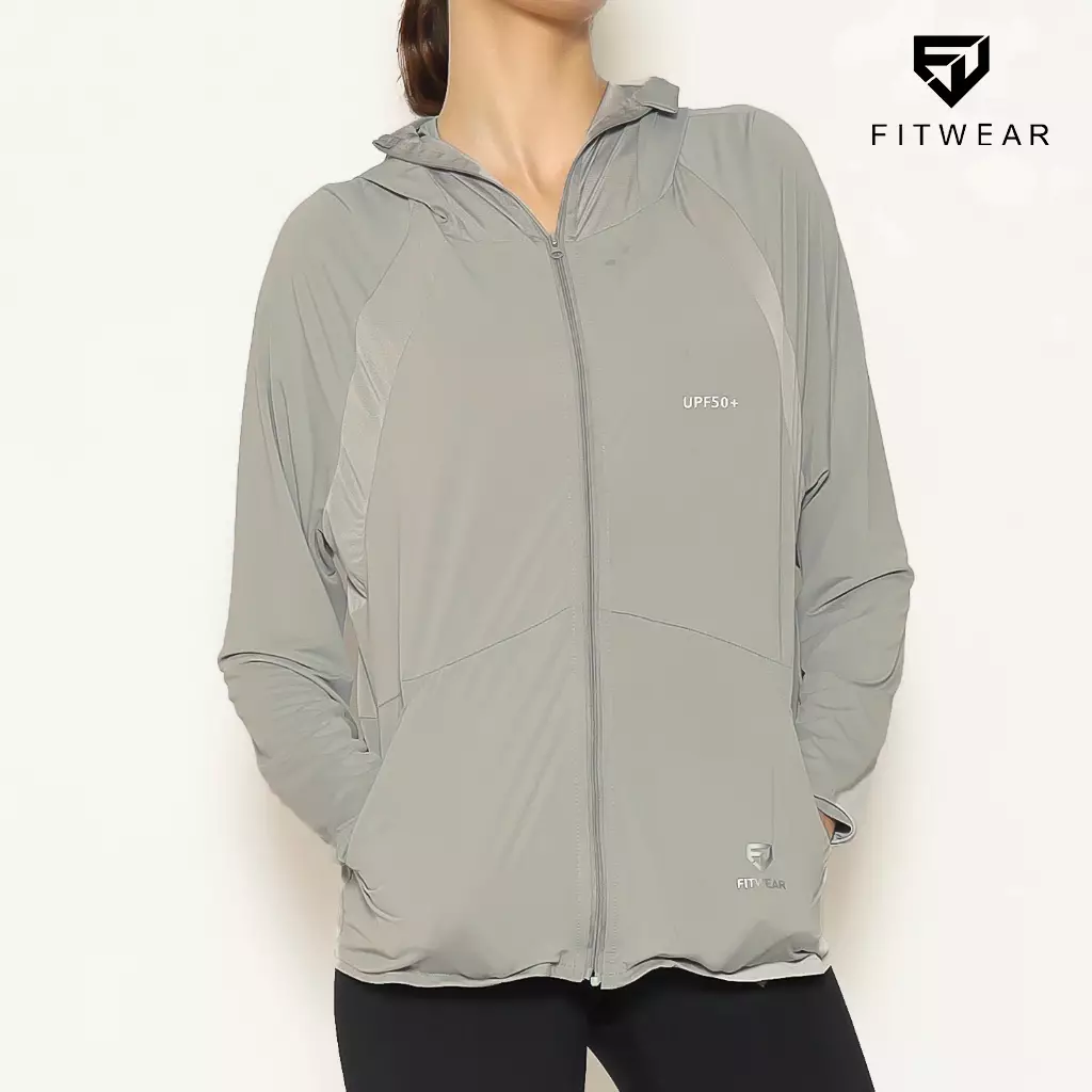 Fitwear - Jaket Olahraga Wanita DRYFIT OVERSIZE ELIZABETH UV FRONT POCKET - SMOKE GRAY