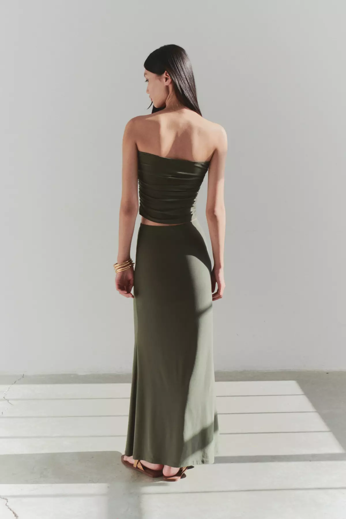 Limited Edition Khaki Fitted Accessory Detailed Knitted Long Skirt  TPRSS25ET00004