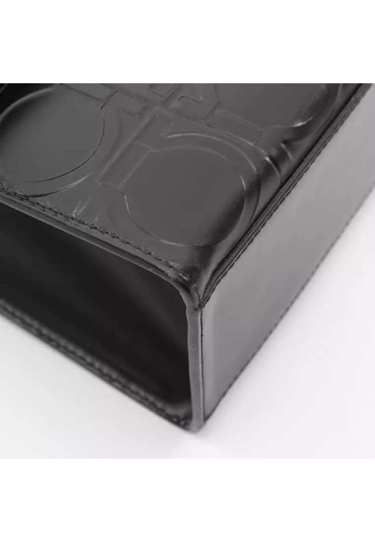 Pre-Loved Salvatore Ferragamo Gancini one shoulder bag leather black embossing