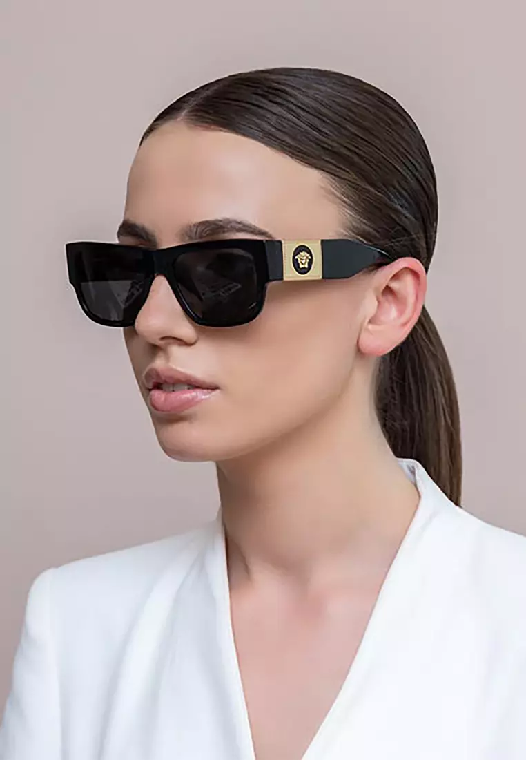 Men's Rectangle Frame Black Acetate Sunglasses - VE4406