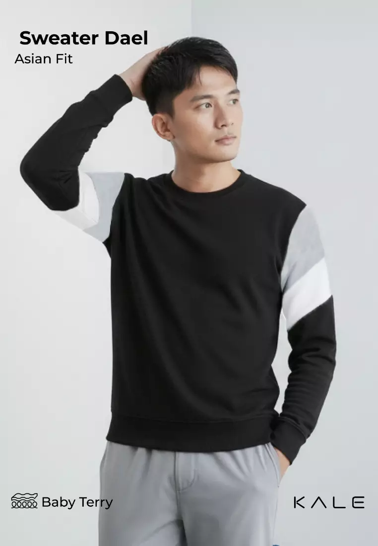 Kale Dael Black Grey / Sweater Pria Bahan Baby Terry Premium Kombinasi