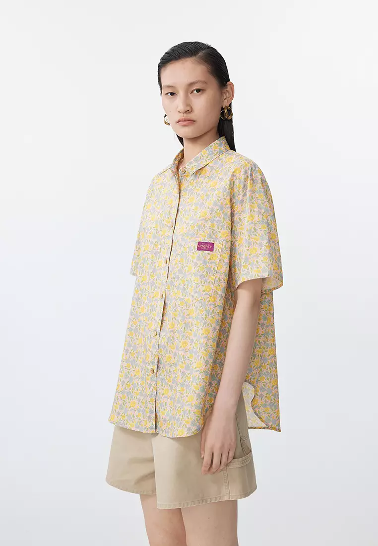 Loose Fit Floral Print Short-Sleeve Blouse