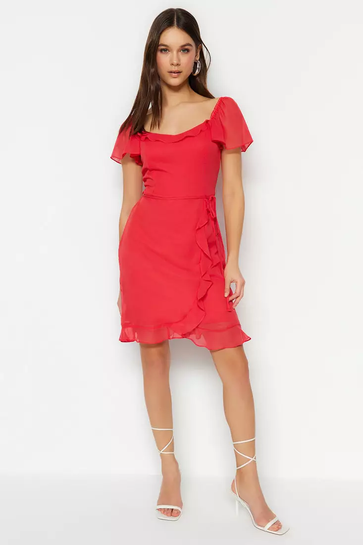 Red ruffle clearance mini dress