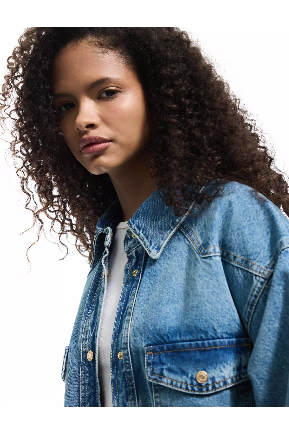 Long Sleeve Classic Collar Pocket Detailed Buttoned Cotton Oversize Denim Shirt