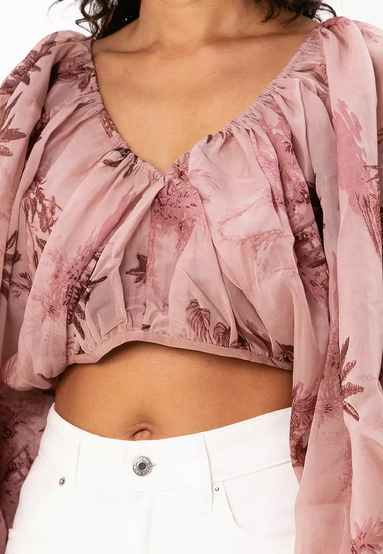 Ruched Voile Puff Ball Blouse