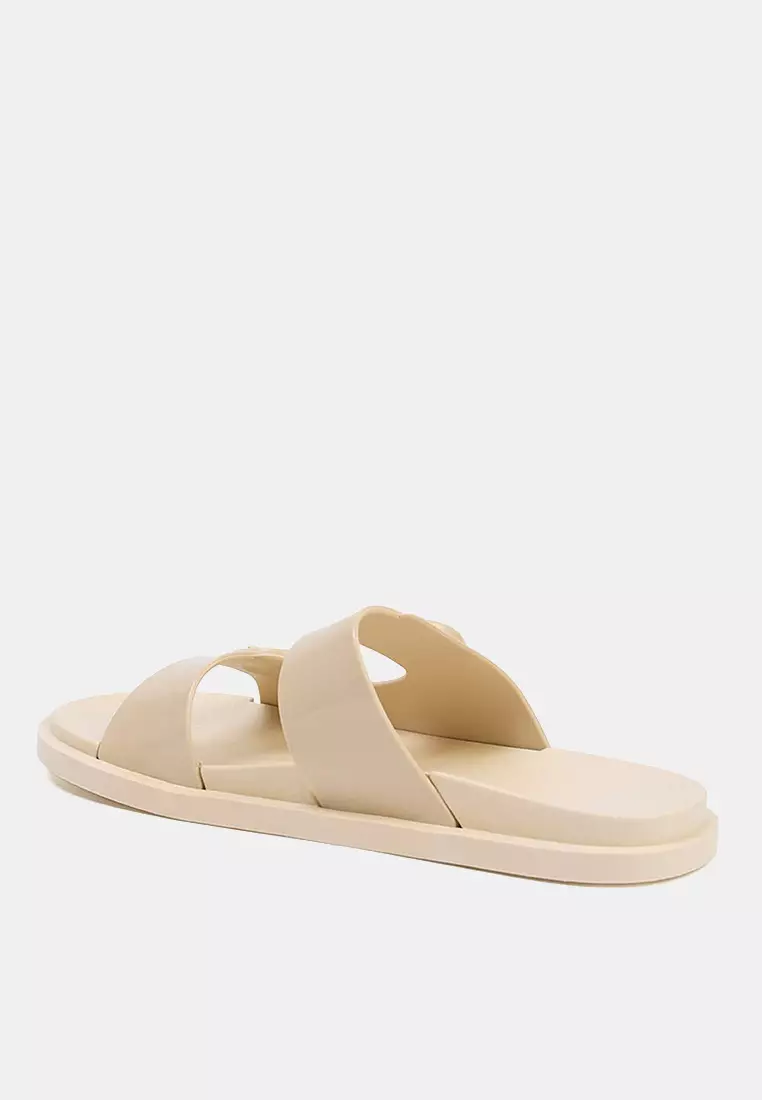 Stone Double Striped Buckle Detailed Women's Slippers Takss25Te00060
