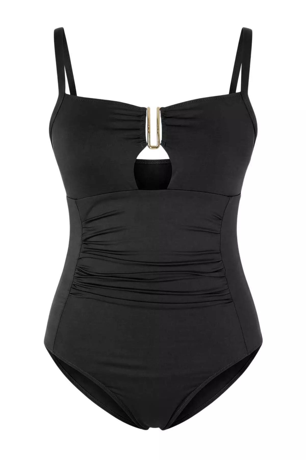 Black Square Collar Accessory Draped Plus Size Swimwear Tbbss26Am00012