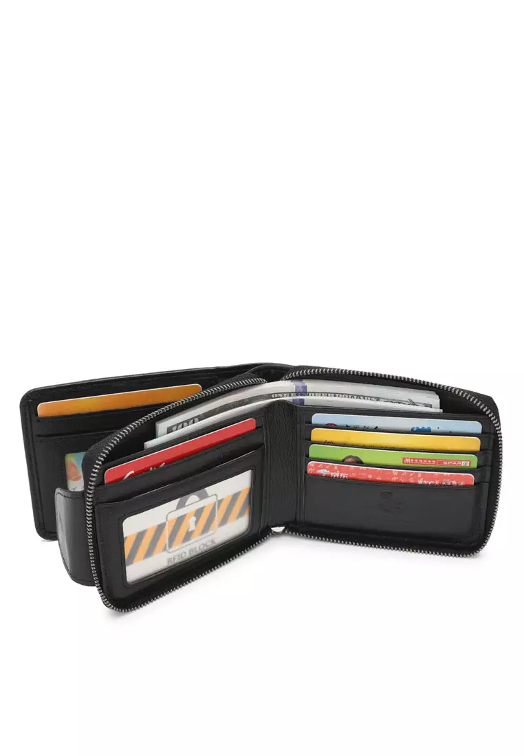 Men's Genuine Leather Zipper Wallet - Black