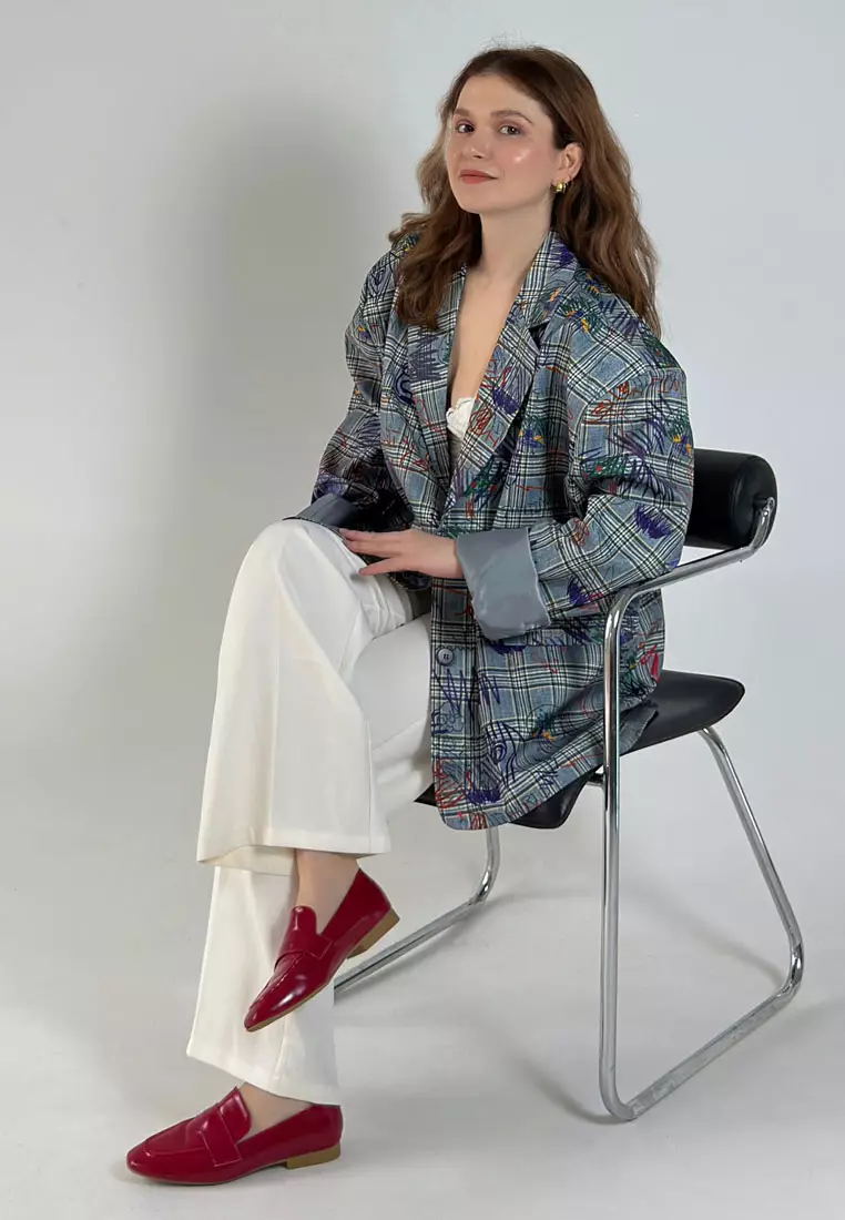 深紅色平跟樂福鞋