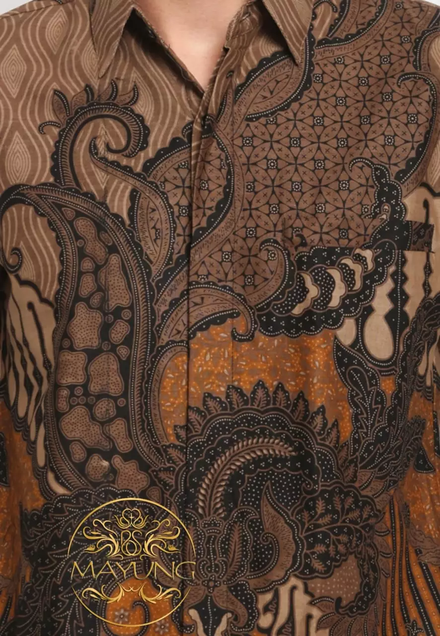 Sakra Coklat Kemeja Batik Pria Premium Slimfit Modern Lengan Panjang