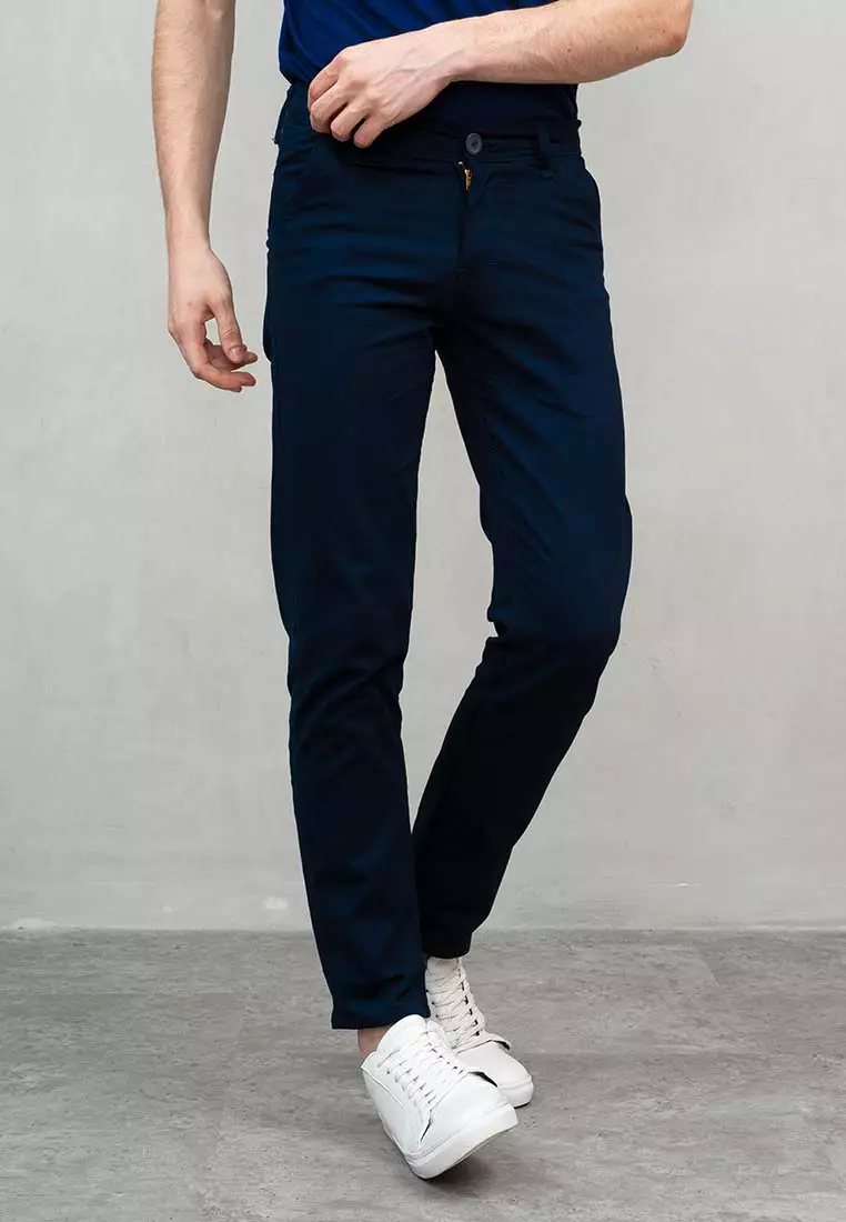 Celana Panjang chino slim fit navy blue chino pants bahan stretch
