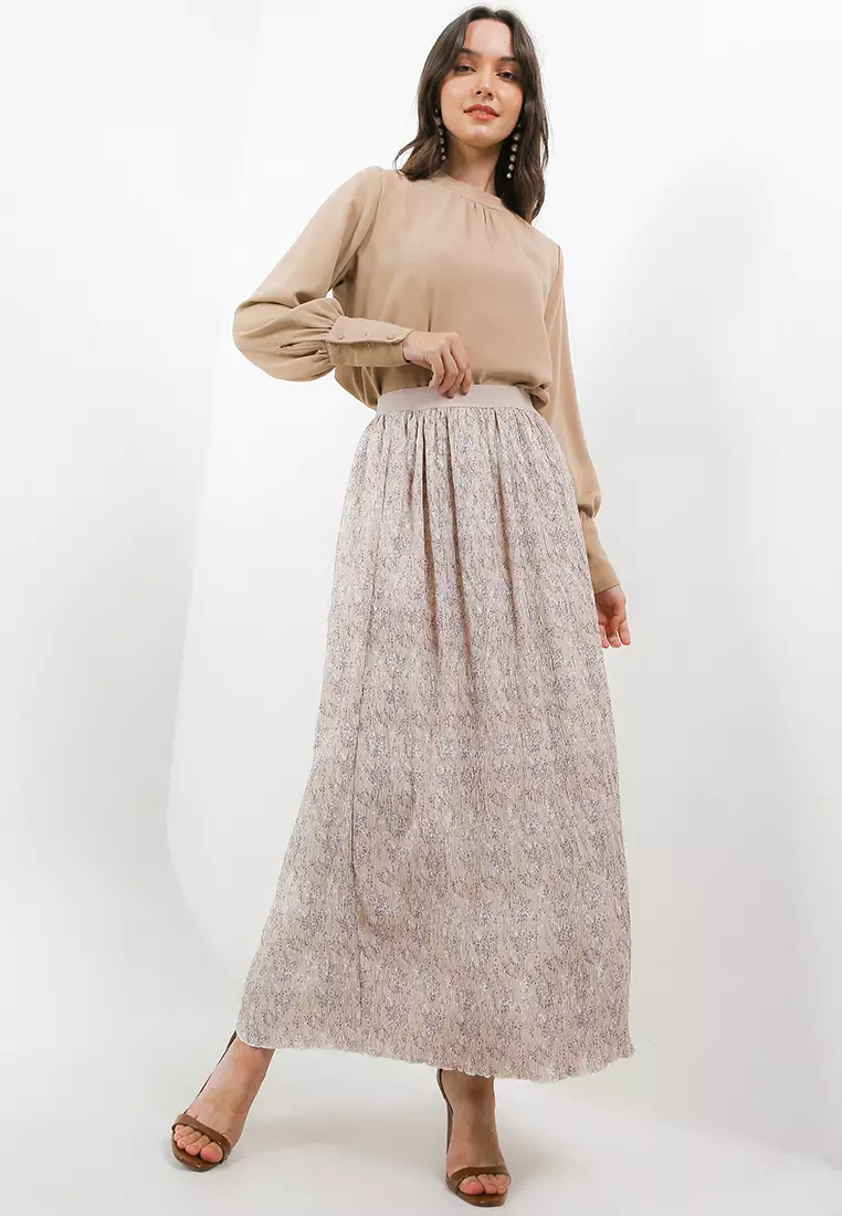 Printed Pleats Maxi Skirt