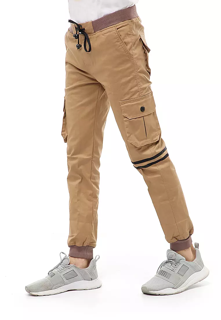 Locko Long Pants Celana Jogger Pria Model List Material Cotton Twill ORIGINAL - Mocca