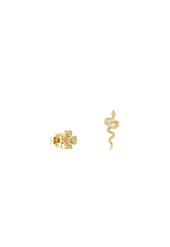 TOUS TOUS Good Vibes Clover Gold Serpent Earrings with Diamonds