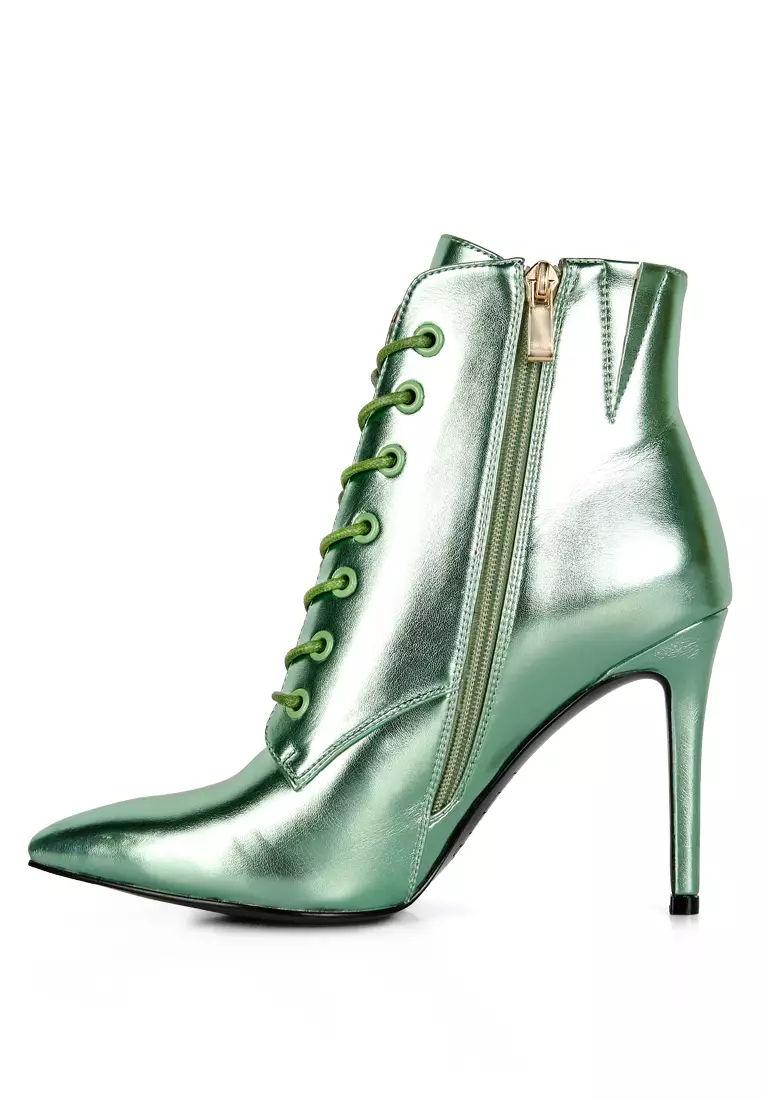 Green metallic outlet ankle boots