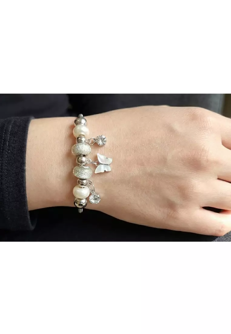 Accessories Wanita Pearly Butterfly  Pomora Charm Bracelet Gelang Wanita Silver & White