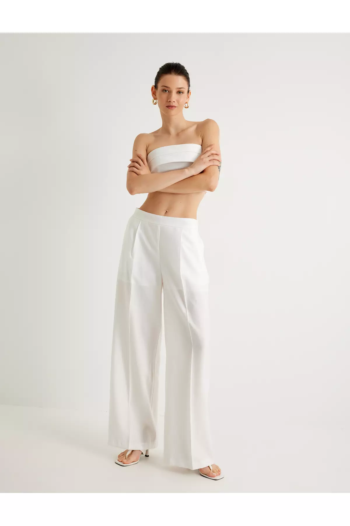 Wide Leg Trousers Half Lined Pleated Detailed Pockets