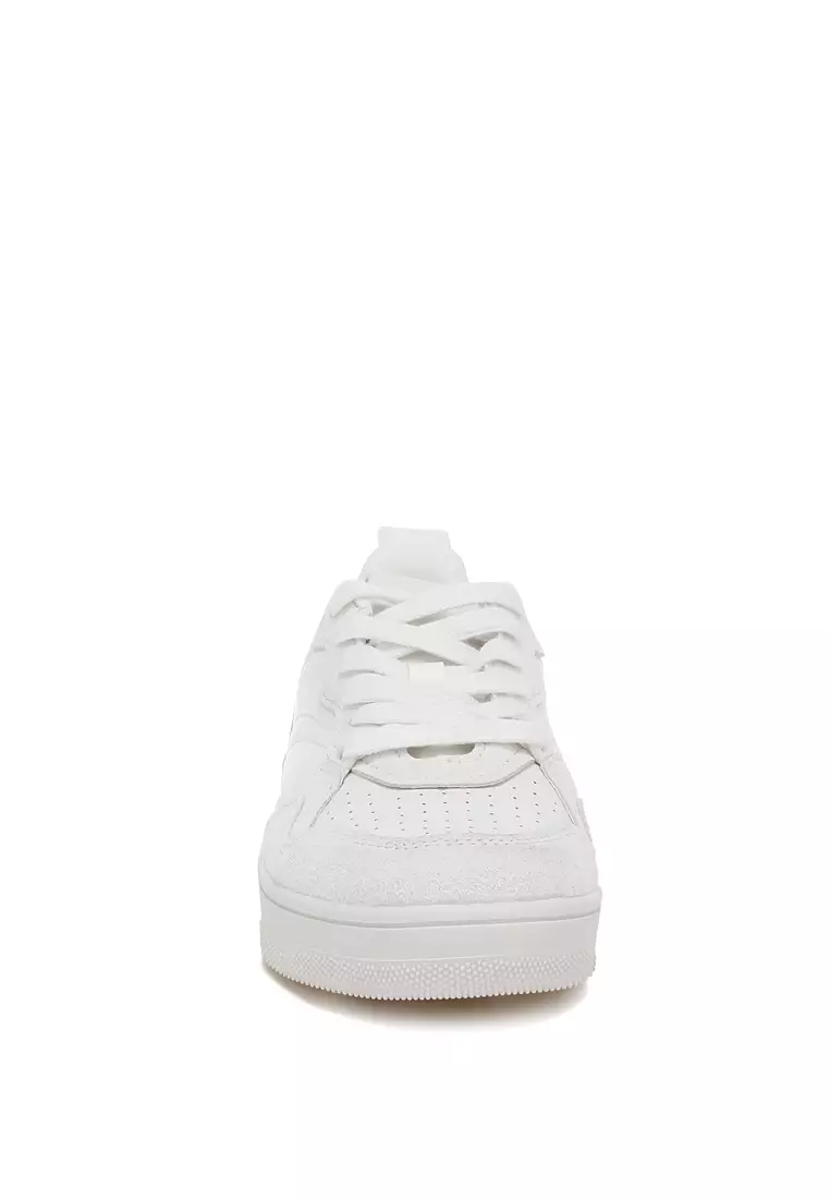 Faux Leather Casual Sneakers in White