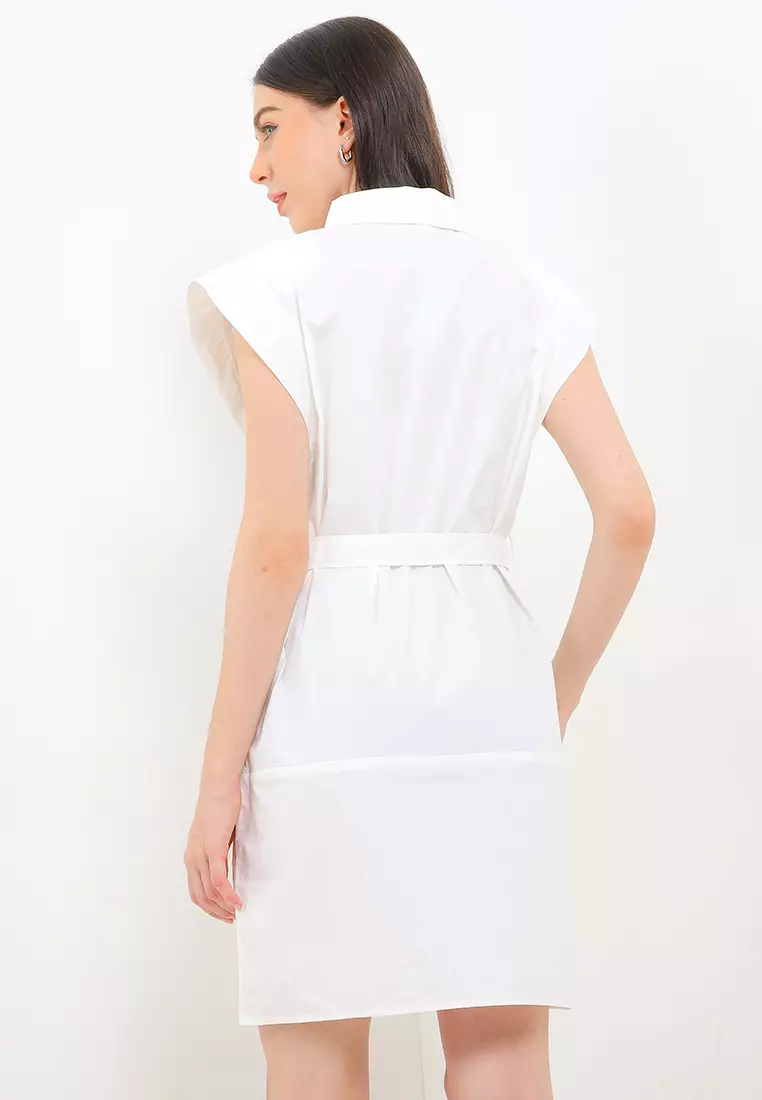 Belted Sleeveless Mini Shirt Dress
