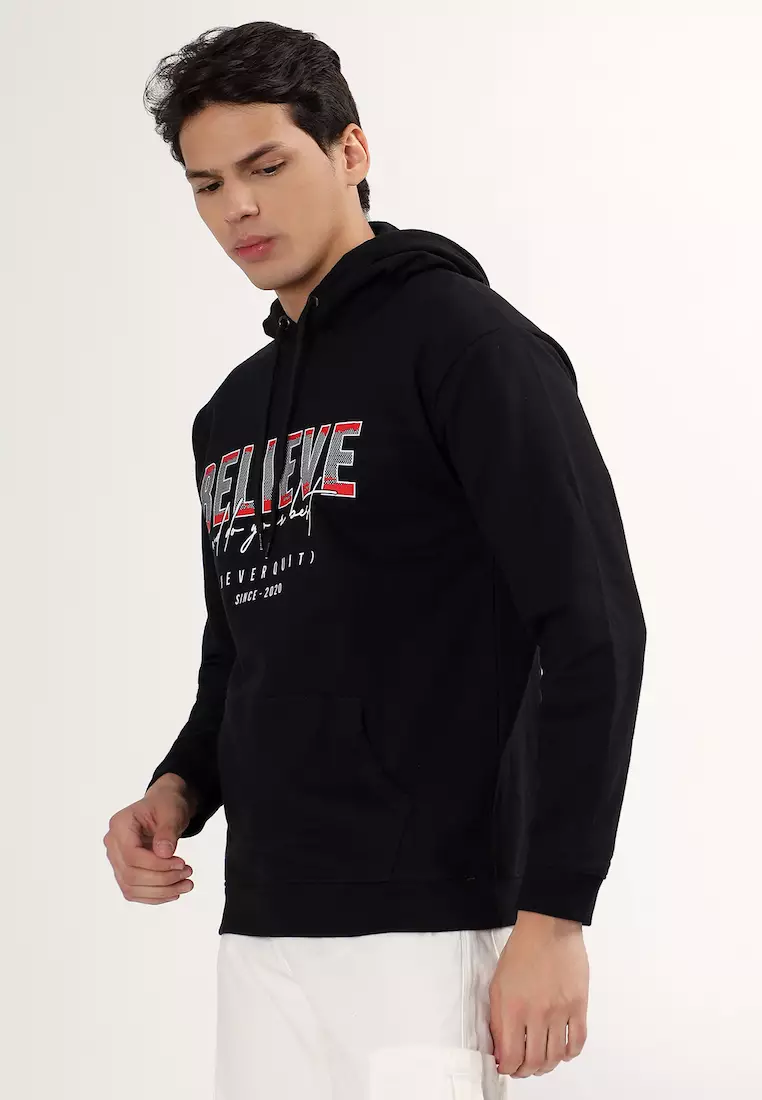 Mens Believe Graphic Print Cotton Relaxed Fit Hoodie, Black,Training,Jogging,Premium look, Comfortable