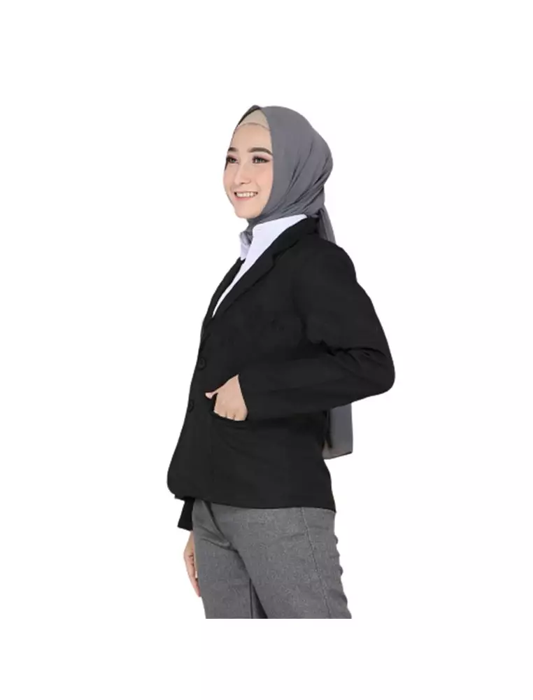 Qemsya Jas Blazer Wanita Premium Formal Longsleeve Suit Material Polyester ORIGINAL - Black