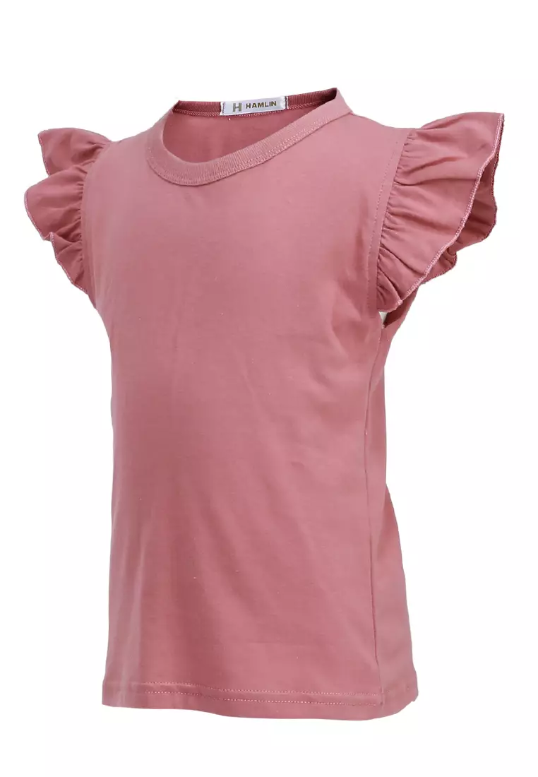 Chevelle Atasan Casual Anak Perempuan Ruffle Tee Motif Polos Short Sleeve Material Cotton ORIGINAL - Dusty Pink