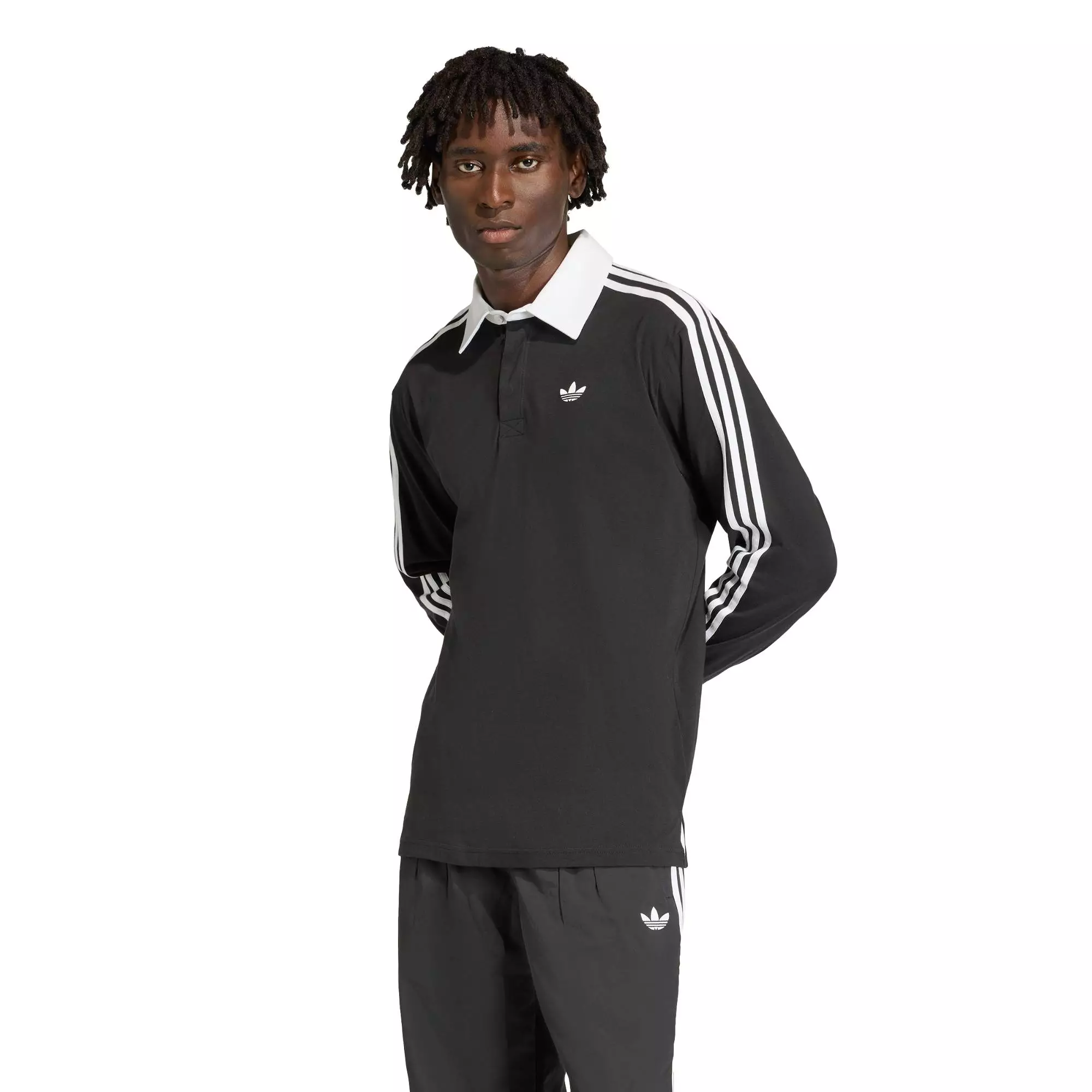 Lifestyle 3-STRIPES RUGBY LONGSLEEVE POLO Men Black KE3576