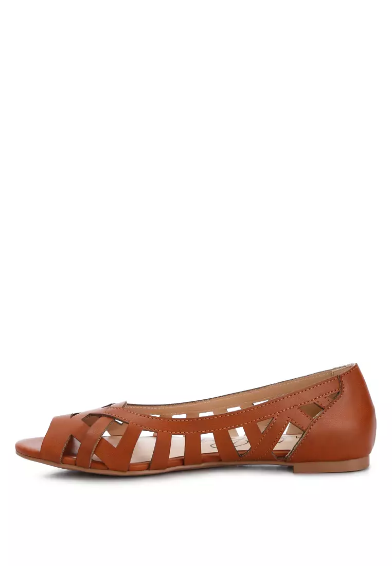 Sepatu Flat Peep Toe Tenun Tan