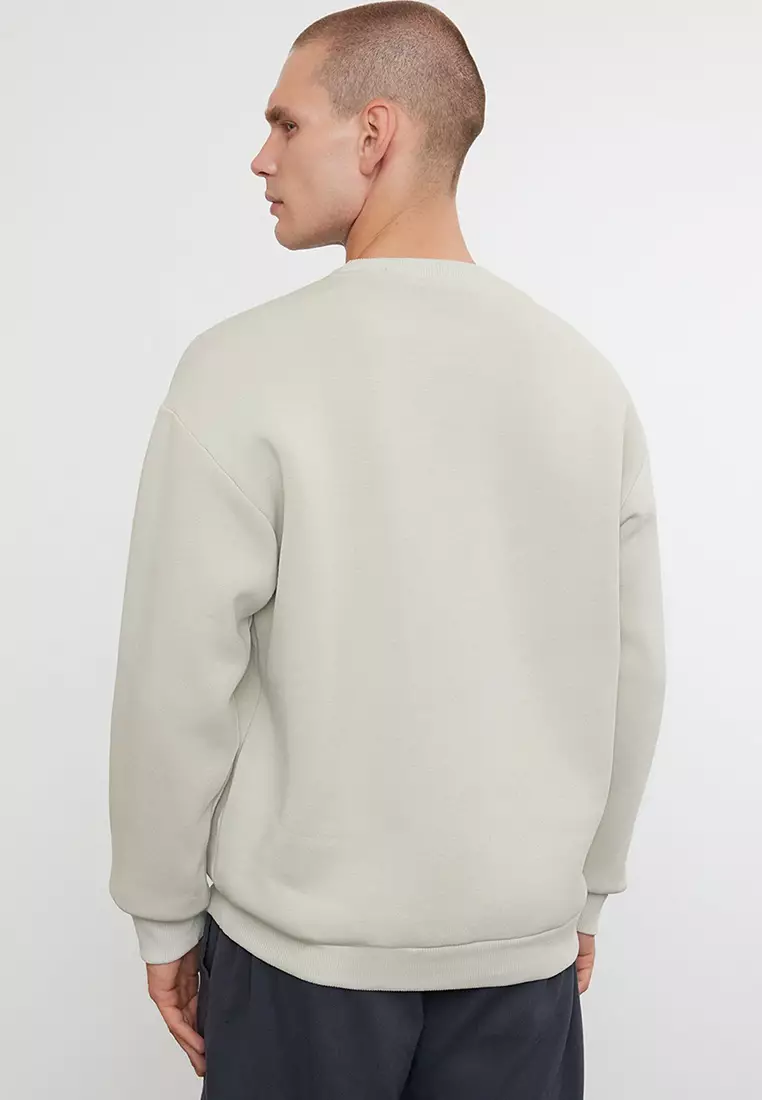 Stone Oversize/Wide Cut Text Embroidered Thick Fleece Sweatshirt TMNAW25SW00091