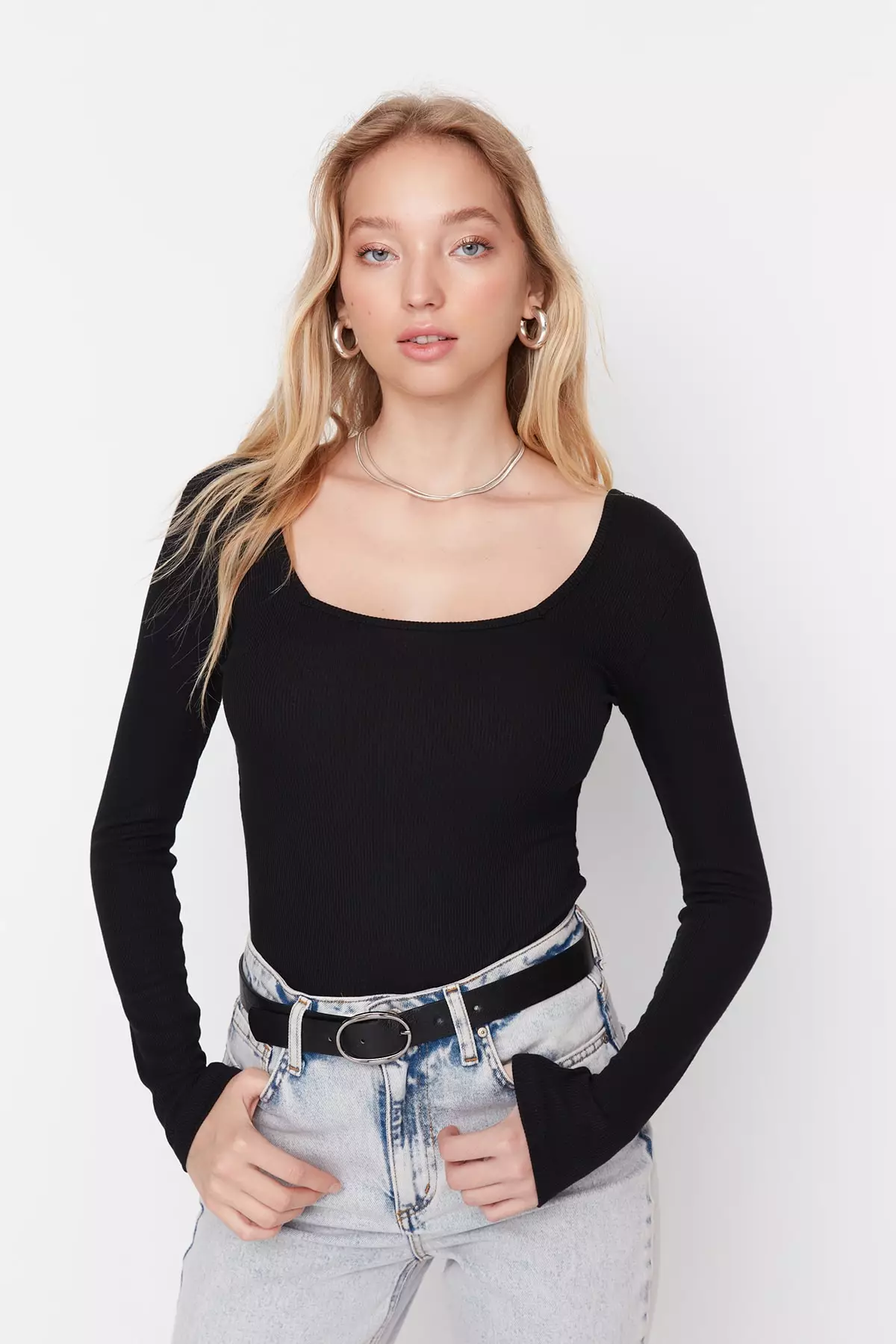 Square Collar Knitted Bodysuit