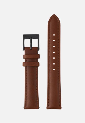PLAIN SUPPLIES brown 18mm Stitched Leather Strap - Brown (Black Buckle) F22FBACC753425GS_1