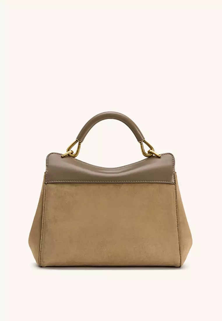 Lucia Classic Faux Suede Top Handle Bag - Taupe