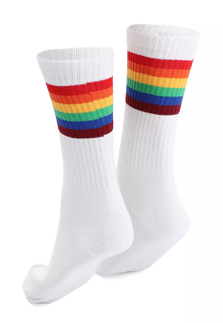 Seish Kaos Kaki Pria Wanita Rainbow Motive Socks Footwear Materia Spandex ORIGINAL - White