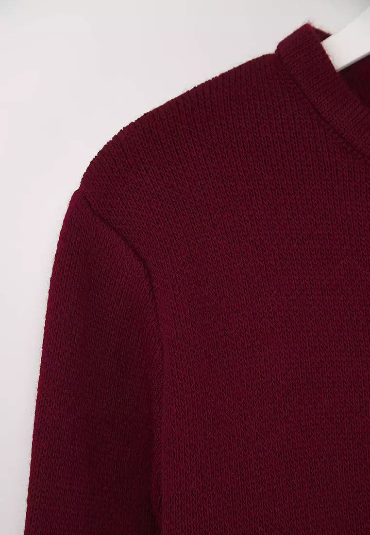 Burgundy Basic Jacket-Look Knitwear Cardigan