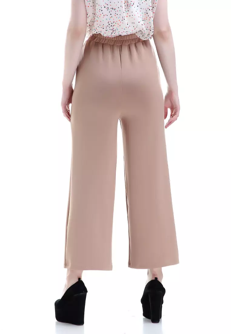 Xana Celana Kulot Bawahan Wanita Motif Solid Design Simple Woman - Mocca