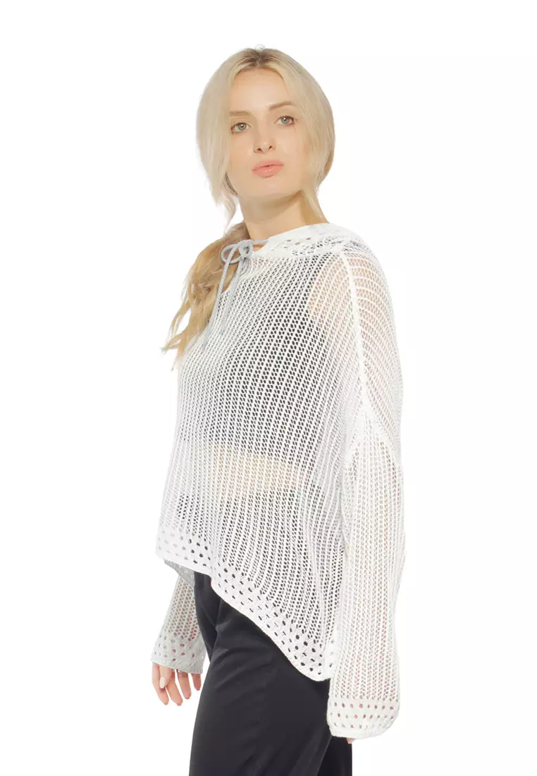 White hot sale fishnet hoodie