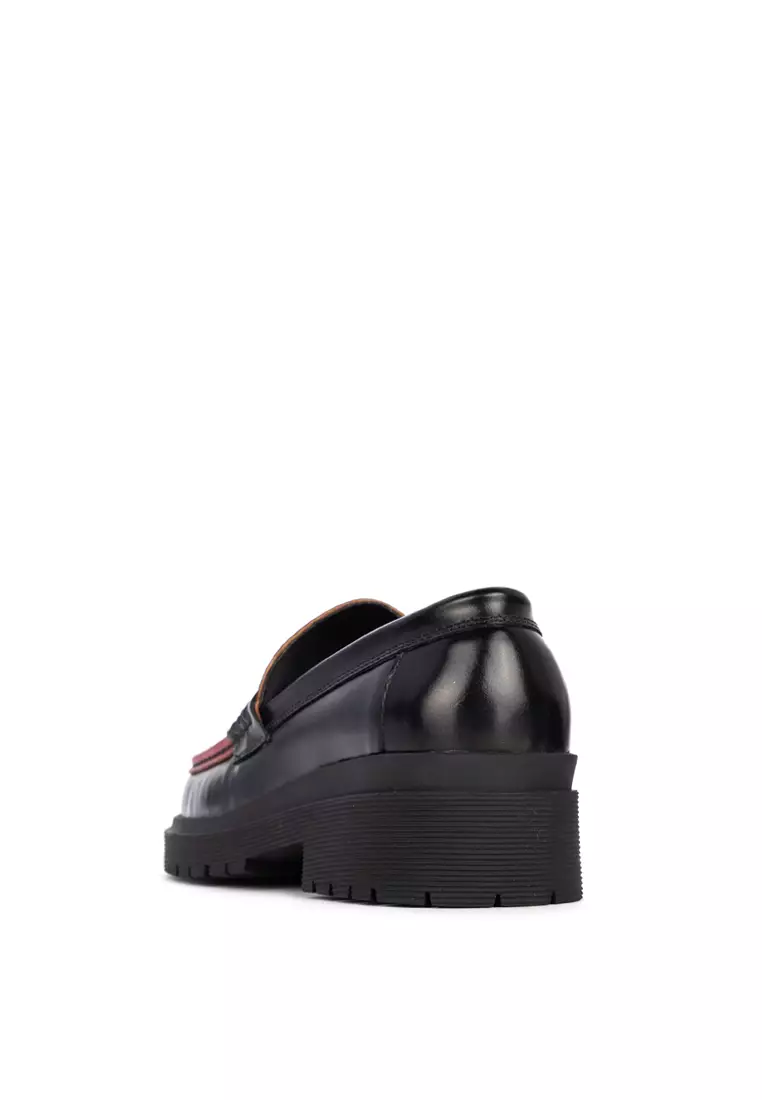 Ashanti Black And Red Lug Sole Penny Loafer