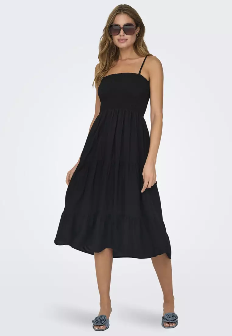 Black Strappy Smock Dress Buy Smock Dress Plt Discount PLT Black Cotton  Poplin Tiered