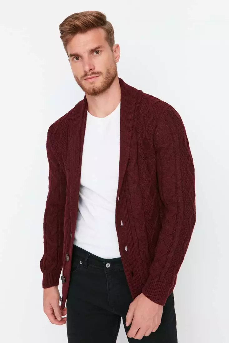 Red shawl cheap collar sweater
