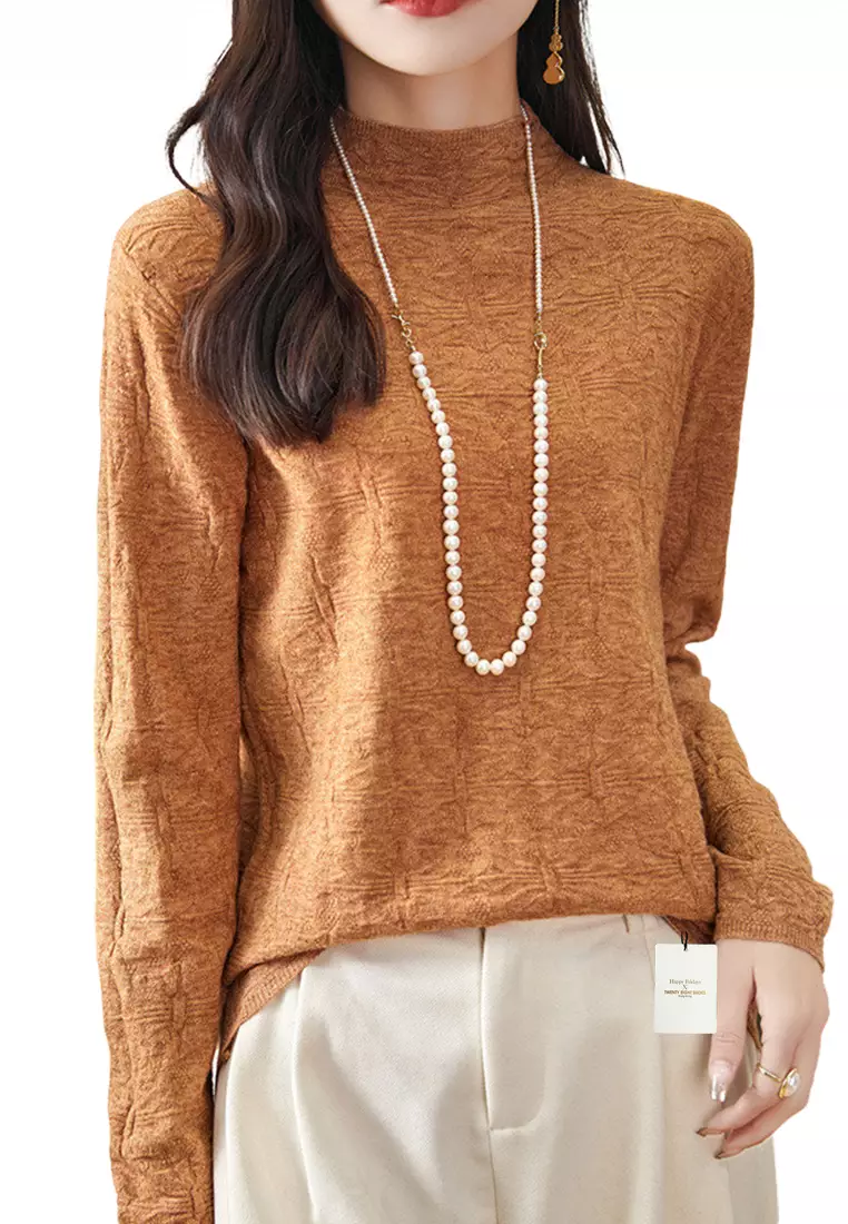 Buy HAPPY FRIDAYS Wool Blend Jacquard Long Sleeves Half Turtleneck