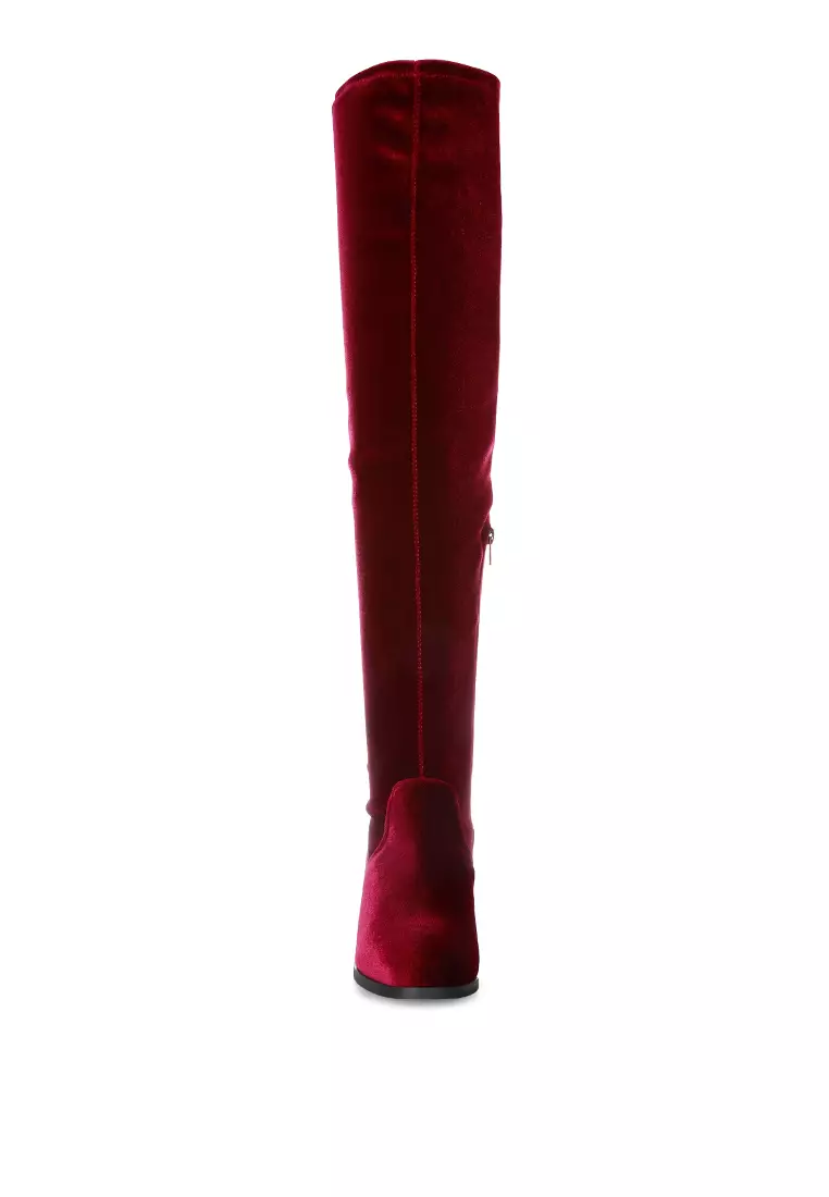 Burgundy velvet over deals the knee boots