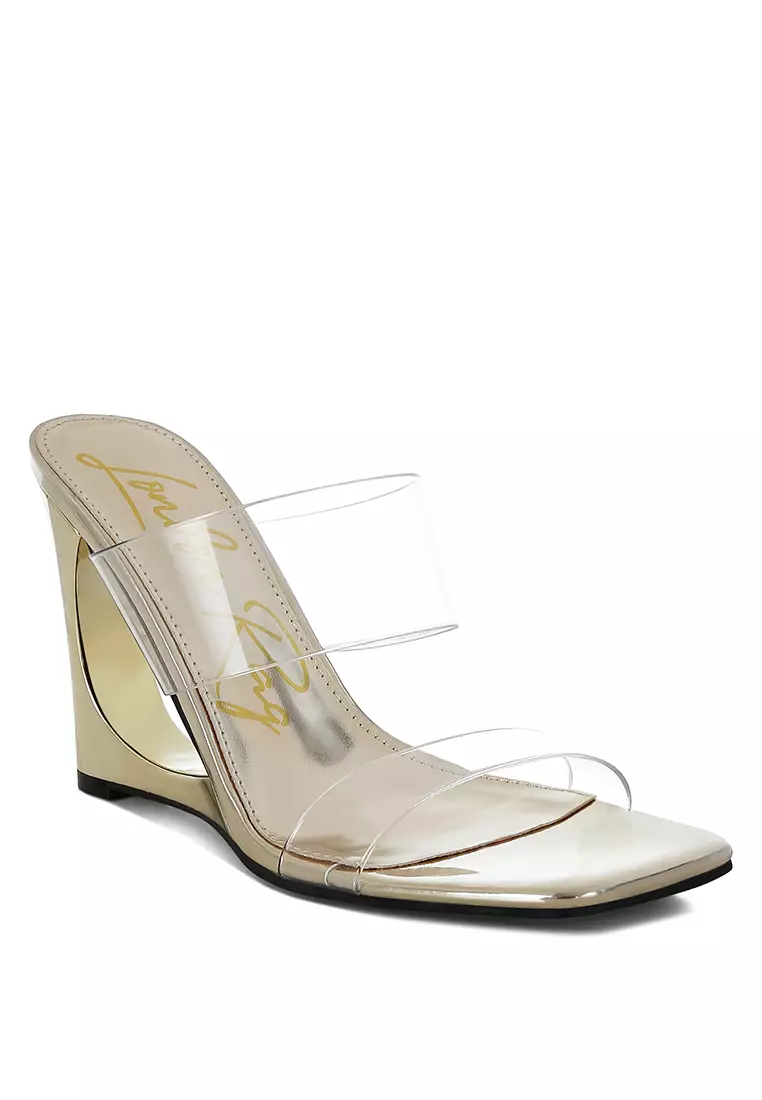 Fantasy Wedge Heel Clear Sandals in Gold