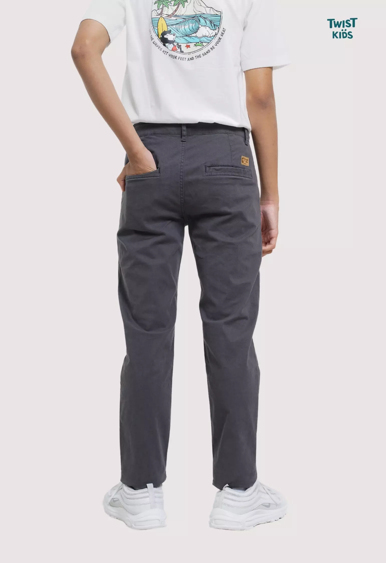 Twist Kids [Official Store] - Ricko NC, Bawahan/Celana Katun/Chinos Panjang Bahan Melar/Strecth Anak Laki-laki (4-14 tahun) Warna Abu-Abu (Grey)