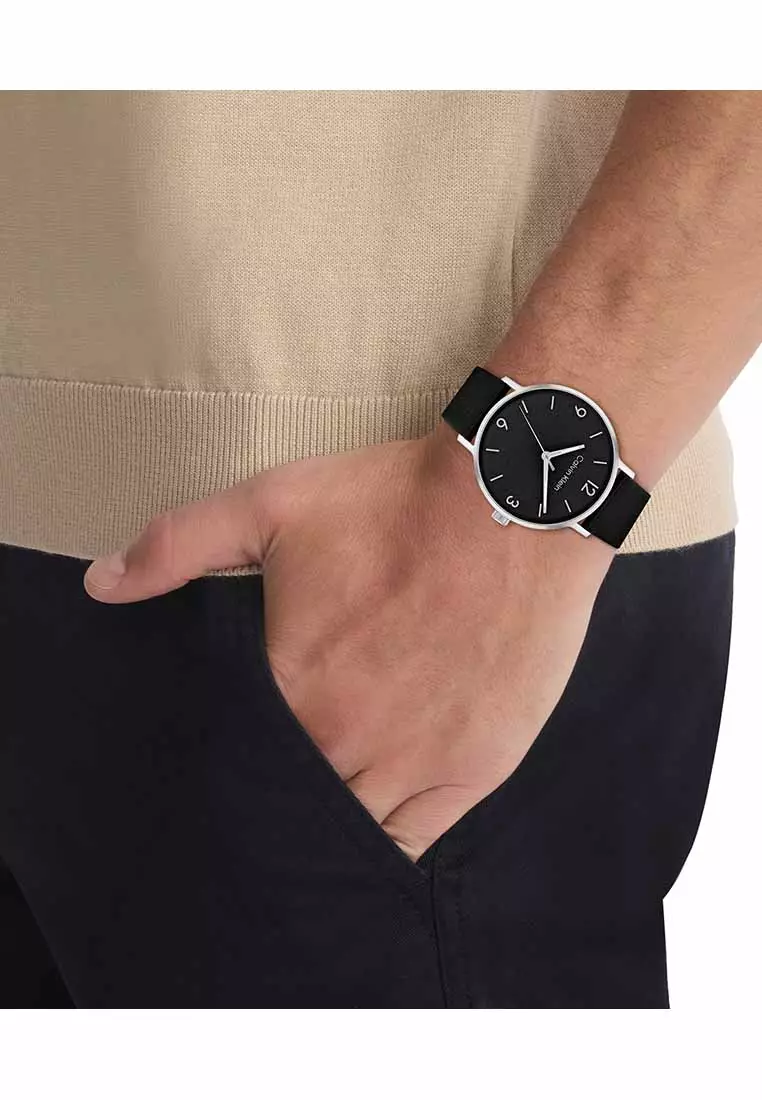 Modern Men's Watch Black Leather Strap - Black Dial 25200437