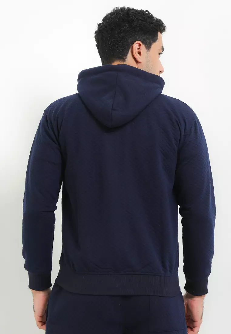 SYZLO Jaket Hoodie Comfy Diamond Fleece - Navy Blue