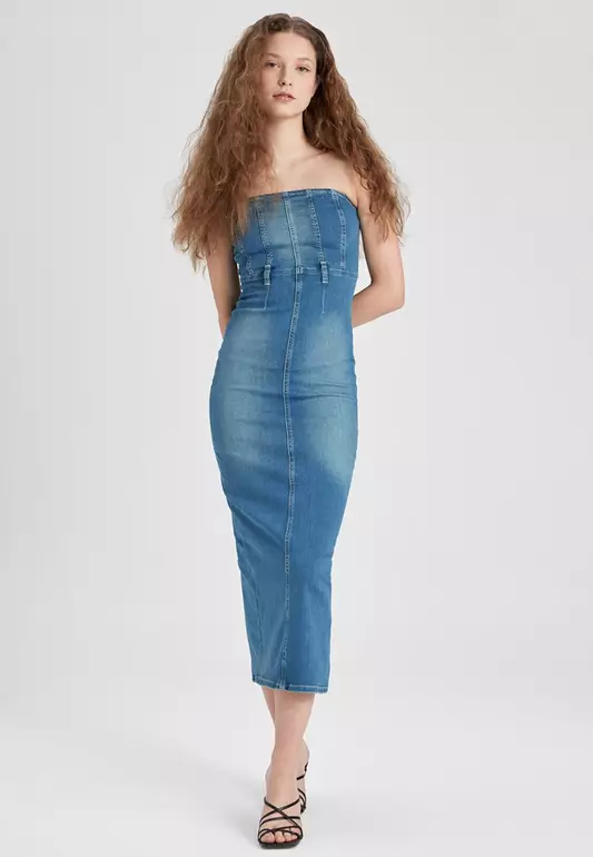 Strapless Midi Denim Dress
