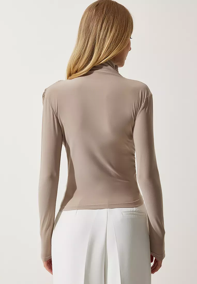 High Neck Ruched Blouse